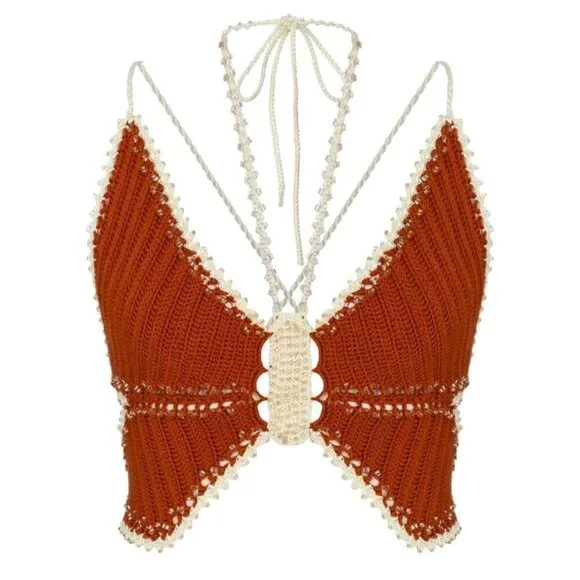 My Beachy Side Crochet Beaded Butterfly Halter Top Flame Womens M/L - Picture 4 of 7
